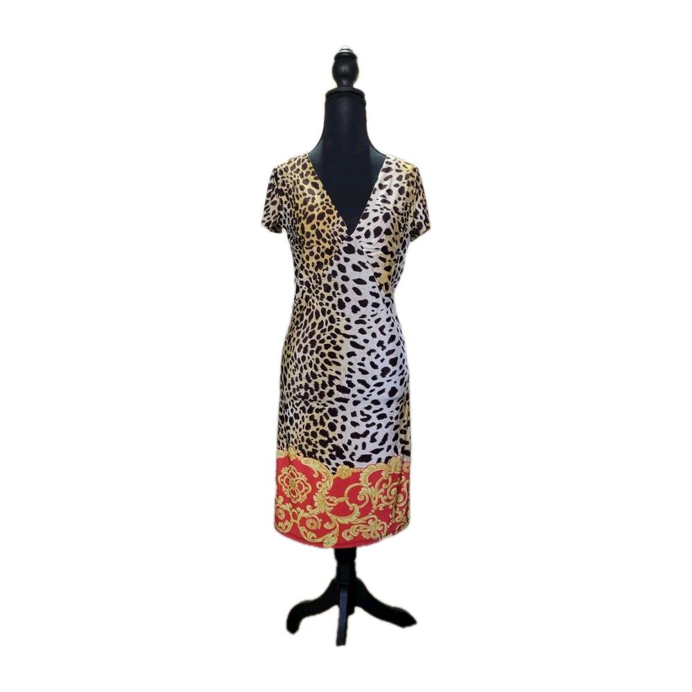 Ocean Blue Womens S Cheetah Print Babydoll V Neck Short Sleeve Dress